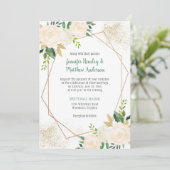 Cream White Roses Moderne Geometric Gold Glitter Kaart (Staand voorkant)