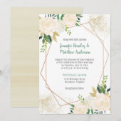 Cream White Roses Moderne Geometric Gold Glitter Kaart (Voorkant / Achterkant)
