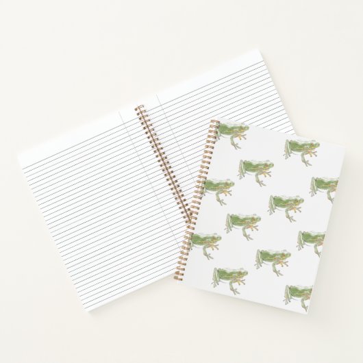 Cream White Sage Green Waterverf Frog Pattern Notitieboek (Binnen)