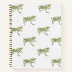 Cream White Sage Green Waterverf Frog Pattern Notitieboek