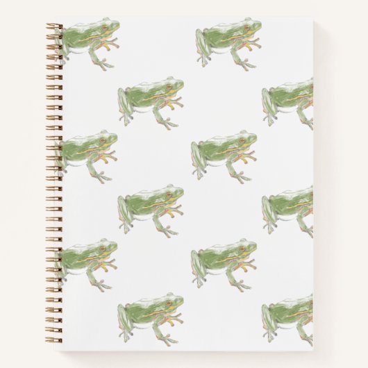Cream White Sage Green Waterverf Frog Pattern Notitieboek (Voorkant)