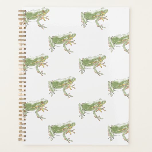 Cream White Sage Green Waterverf Frog Pattern Planner (Voorkant)
