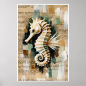 Cream & White Seahorse Abstract Poster (Voorkant)