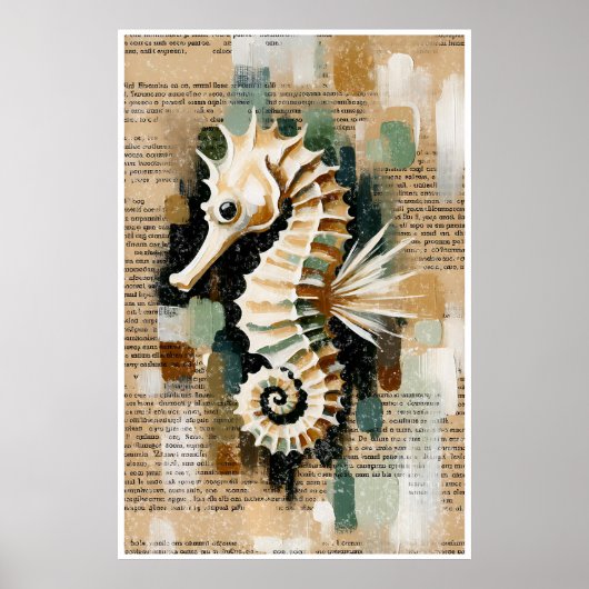 Cream & White Seahorse Abstract Poster (Voorkant)