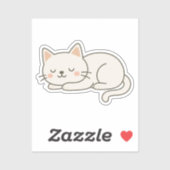 Cream White Sleeping Cat Sticker – Minimalist Cute (Vel)