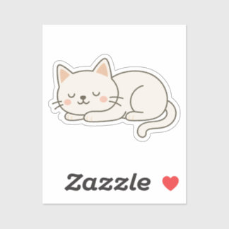 Cream White Sleeping Cat Sticker – Minimalist Cute