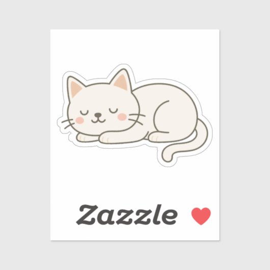 Cream White Sleeping Cat Sticker – Minimalist Cute (Vel)