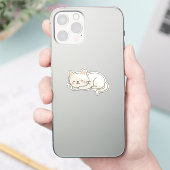 Cream White Sleeping Cat Sticker – Minimalist Cute (Telefoon)