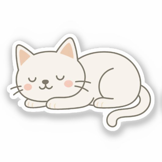 Cream White Sleeping Cat Sticker – Minimalist Cute (Voorkant)