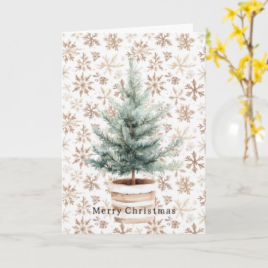 Cream White Snowflakes Christmas Tree Kaart (Gele Bloem)