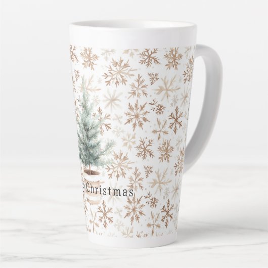 Cream White Snowflakes Christmas Tree Latte Mok (Rechterhoek)