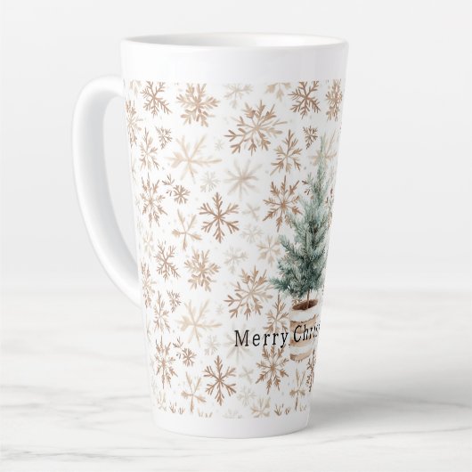 Cream White Snowflakes Christmas Tree Latte Mok (Linkerhoek)