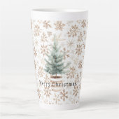 Cream White Snowflakes Christmas Tree Latte Mok (Voorkant)