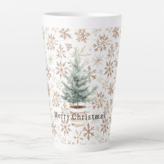 Cream White Snowflakes Christmas Tree Latte Mok (Voorkant)