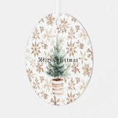 Cream White Snowflakes Christmas Tree  Metalen Ornament (Voorkant links)