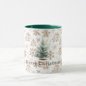 Cream White Snowflakes Christmas Tree Mok (Midden)