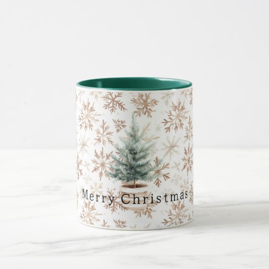 Cream White Snowflakes Christmas Tree Mok (Midden)
