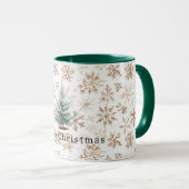 Cream White Snowflakes Christmas Tree Mok (Voorkant rechts)
