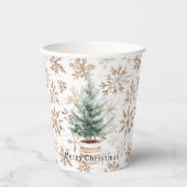 Cream White Snowflakes Christmas Tree Papieren Bekers (Voorkant)