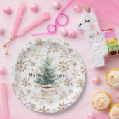 Cream White Snowflakes Christmas Tree  Papieren Bordje (Feest)