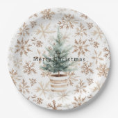 Cream White Snowflakes Christmas Tree Papieren Bordje (Voorkant)