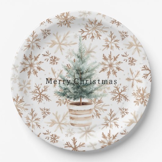 Cream White Snowflakes Christmas Tree  Papieren Bordje (Voorkant)