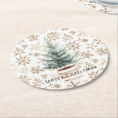 Cream White Snowflakes Christmas Tree  Ronde Kartonnen Onderzetter (Gebogen)