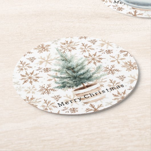 Cream White Snowflakes Christmas Tree  Ronde Kartonnen Onderzetter (Gebogen)