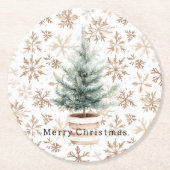 Cream White Snowflakes Christmas Tree  Ronde Kartonnen Onderzetter (Voorkant)