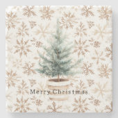 Cream White Snowflakes Christmas Tree  Stenen Onderzetter (Voorkant)