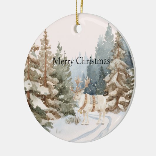 Cream White Stripes Deer Christmas Trees Keramisch Ornament (Links)