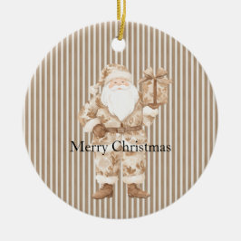 Cream White Stripes Santa Christmas Keramisch Ornament