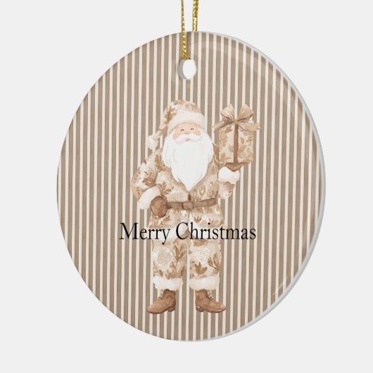 Cream White Stripes Santa Christmas Keramisch Ornament (Links)