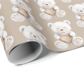 Cream White Teddy Bears Hearts Baby Shower Cadeaupapier (Rol Hoek)