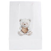 Cream White Teddy Bears Hearts Baby Shower Medium Cadeauzakje (Achterkant)