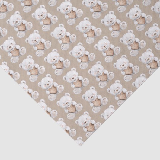 Cream White Teddy Bears Hearts Baby Shower Tissuepapier (Detail)