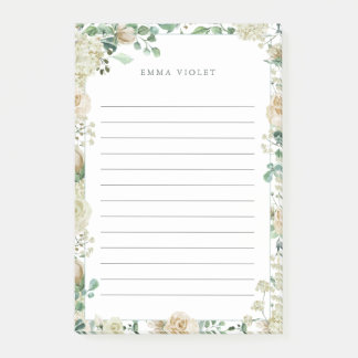 Cream White  Waterverf Floral Name Post-it® Notes