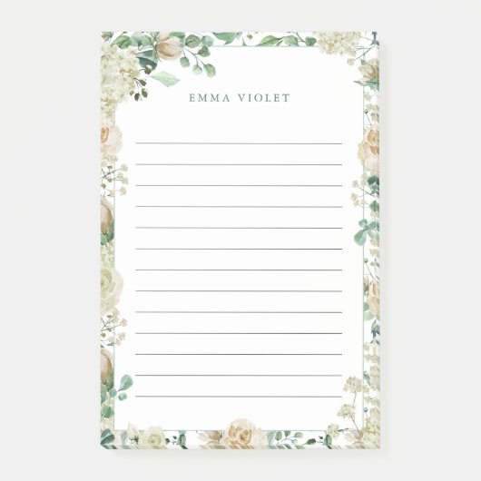Cream White  Waterverf Floral Name Post-it® Notes (Voorkant)