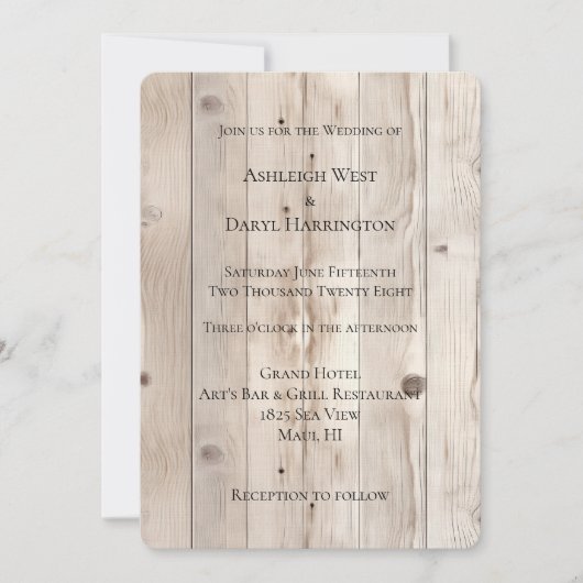 Cream White Wood Wedding Kaart (Voorkant)