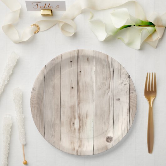 Cream White Wood Wedding Papieren Bordje (Huwelijk)