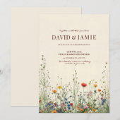 Cream Wildflower bruiloft uitnodiging (Voorkant / Achterkant)