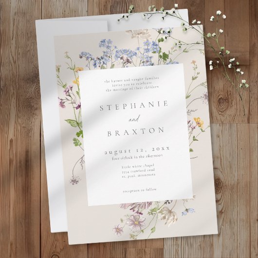 Cream Wildflower Garden Elegant Wedding Kaart