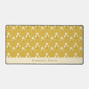 Cream Wildflowers Custom Name Floral Yellow Bureaumat
