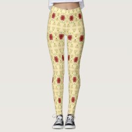 Cream with Burgundy Floral Leggings