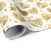 Cream With Gold Sparkle Hearts Cadeaupapier (Rol Hoek)
