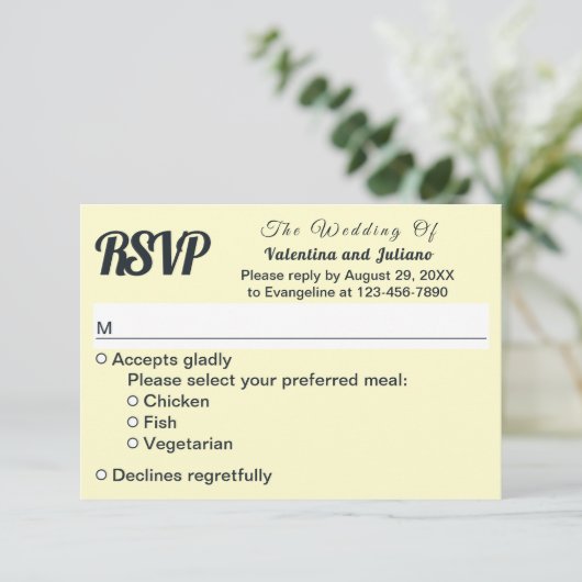 Cream With Slate Text Wedding RSVP (Staand voorkant)