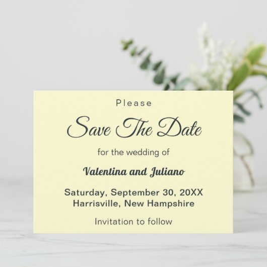 Cream With Slate Text Wedding Save The Date (Staand voorkant)