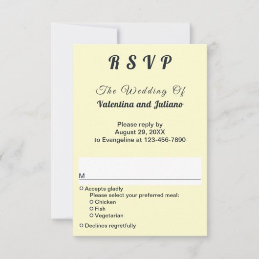 Cream With Slate Typography Portrait Wedding RSVP Kaartje (Voorkant)