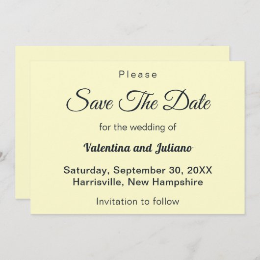 Cream With Slate Typography Wedding Save The Date (Voorkant / Achterkant)