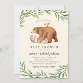 Cream Woodland Greenery Forest Animals Baby shower Kaart (Voorkant)